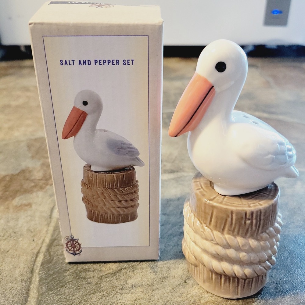 NEW Cracker Barrel Nautical Coastal Salt & Pepper Shakers Pelican Boat Ship Sail